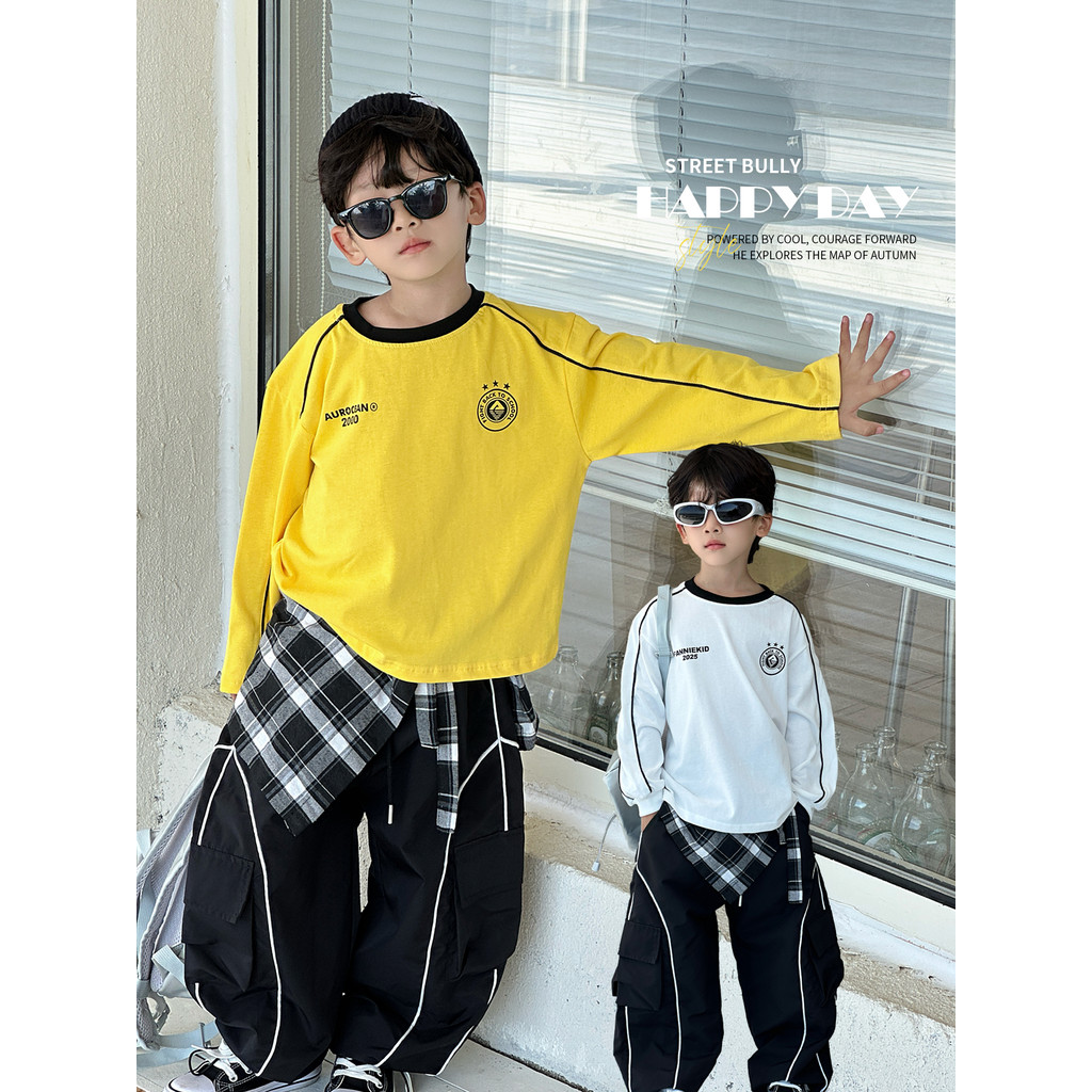 Meninos primavera outono estilo manga comprida camiseta 2026 novo estilo crianças roupas de outono impresso camisa de fu