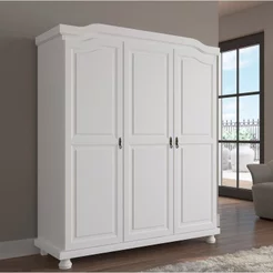 Guarda-Roupa Solteiro 3 Portas 4 Prateleiras Madeira Maciça Provençal Bastian Branco/Lavado Branco Lavado