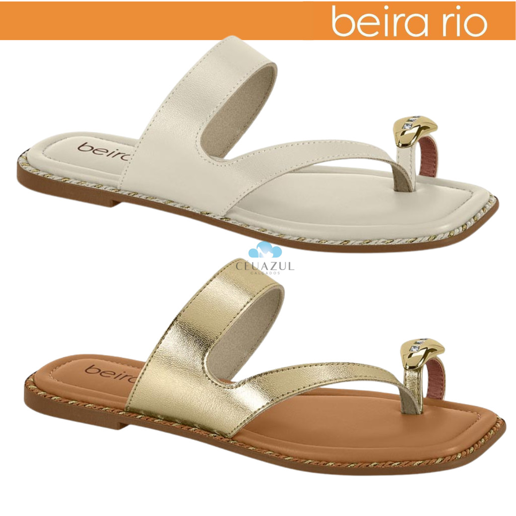 Chinelo Beira Rio Feminino Rasteira Tira Dedo Dourada Conforto em Oferta na Shopee