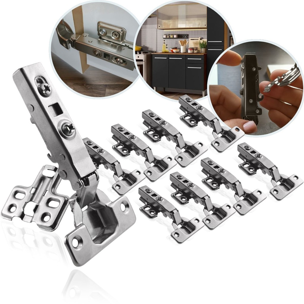Kit 10 Dobradiça Reta 35mm Click Amortecedor Portas Móveis Armário Caneco Resistente Mola Calço Soft Close Clique Guarda