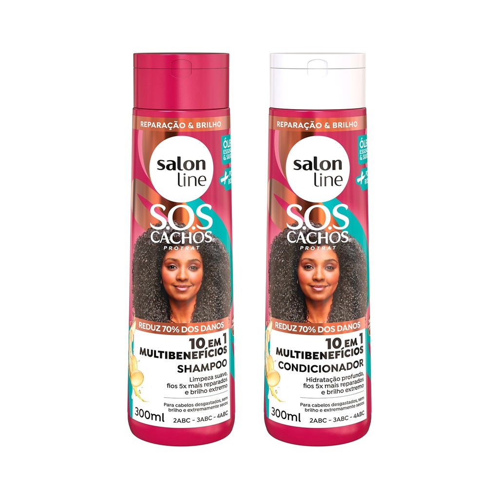 Kit Shampoo e Condicionador SOS Cachos 10 em 1 Multibenefícios Salon Line