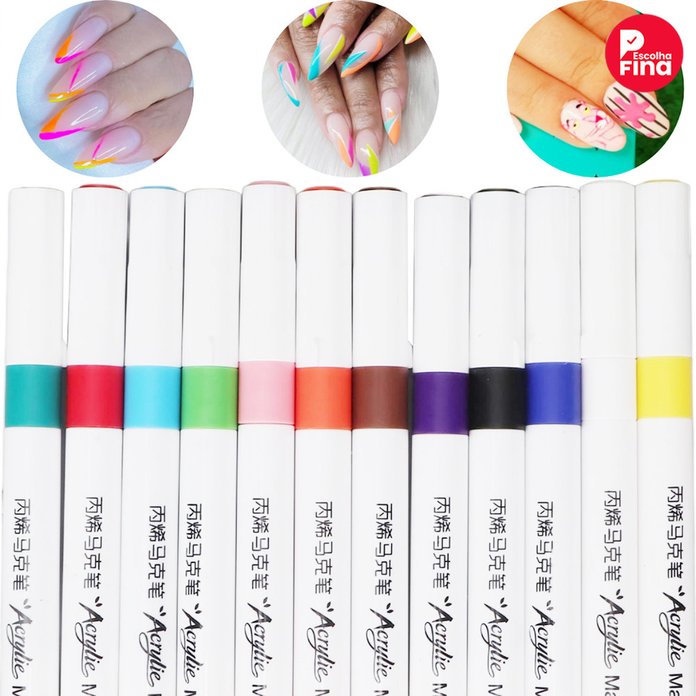 Caneta de Nail Art e Pintura Acrilica-12-60 cores, adequada para unhas acrilicas decoradas em Oferta na Shopee