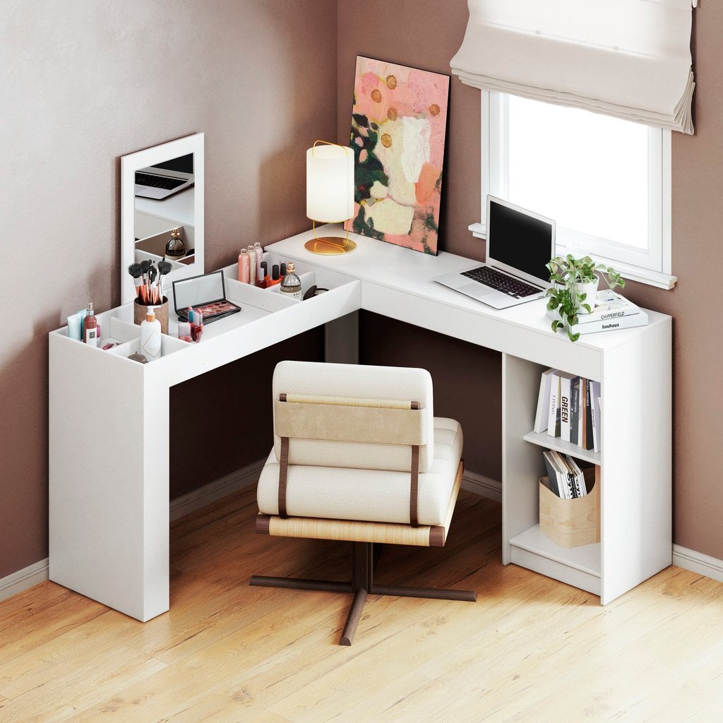 Escrivaninha Mesa Escritório Penteadeira em L Organizadora de Canto em Oferta na Shopee