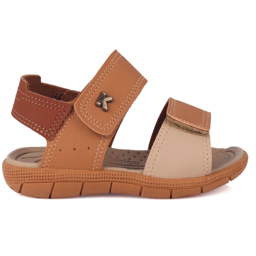 Detalhes do Papete Sandália Infantil Casual Klin Anatômica e Confortável Com Velcro  - Caramelo