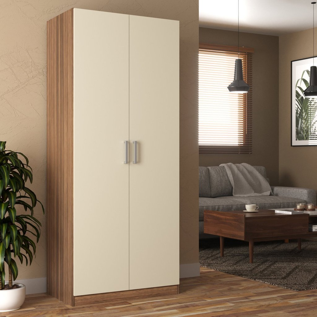 Guarda-roupa Compacto 2 Portas Monarca Off White/Castanho em Oferta na Shopee