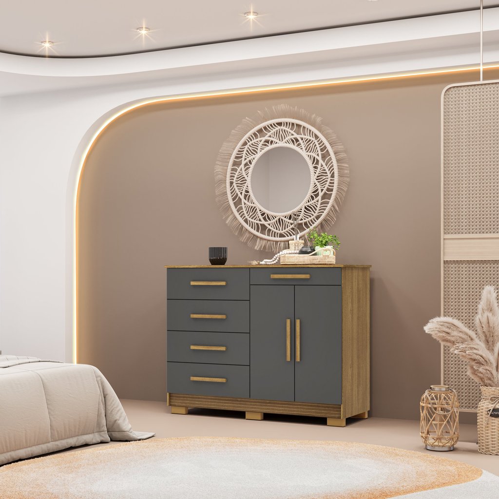 Cômoda Sapateira 5 Gavetas 2 Portas Cannes Nature/Alasca em Oferta na Shopee