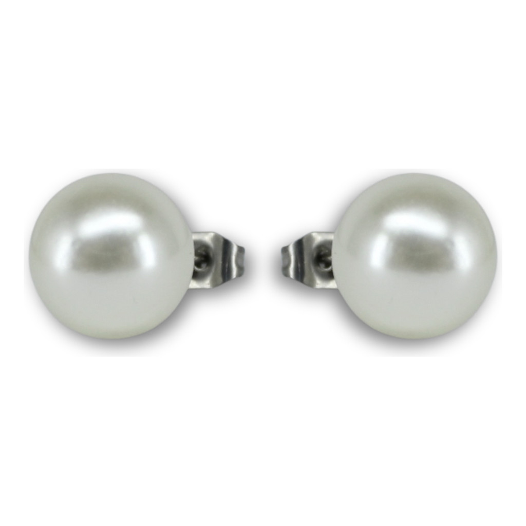 1 Par De Brincos Feminino Bolinha 9mm Perola Aço Inox Forte Perolado Namorados Presente