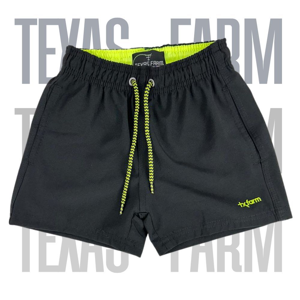 Shortinho De Tactel Com Cordão De Ajuste E Elástico Na Cintura Texas Farm Original Preto E Amarelo Neon