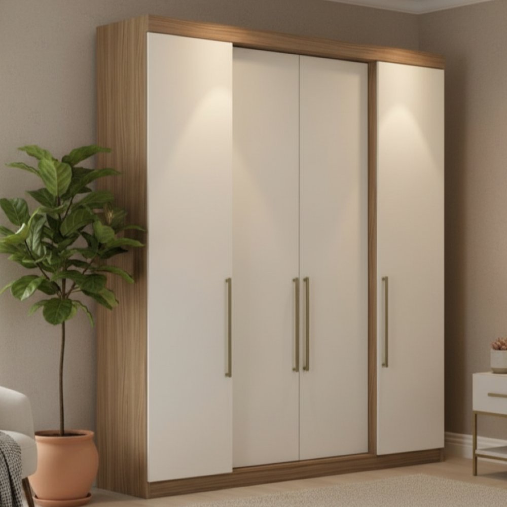 Guarda Roupa Casal 4 Portas Berlim Nogueira/Off White em Oferta na Shopee
