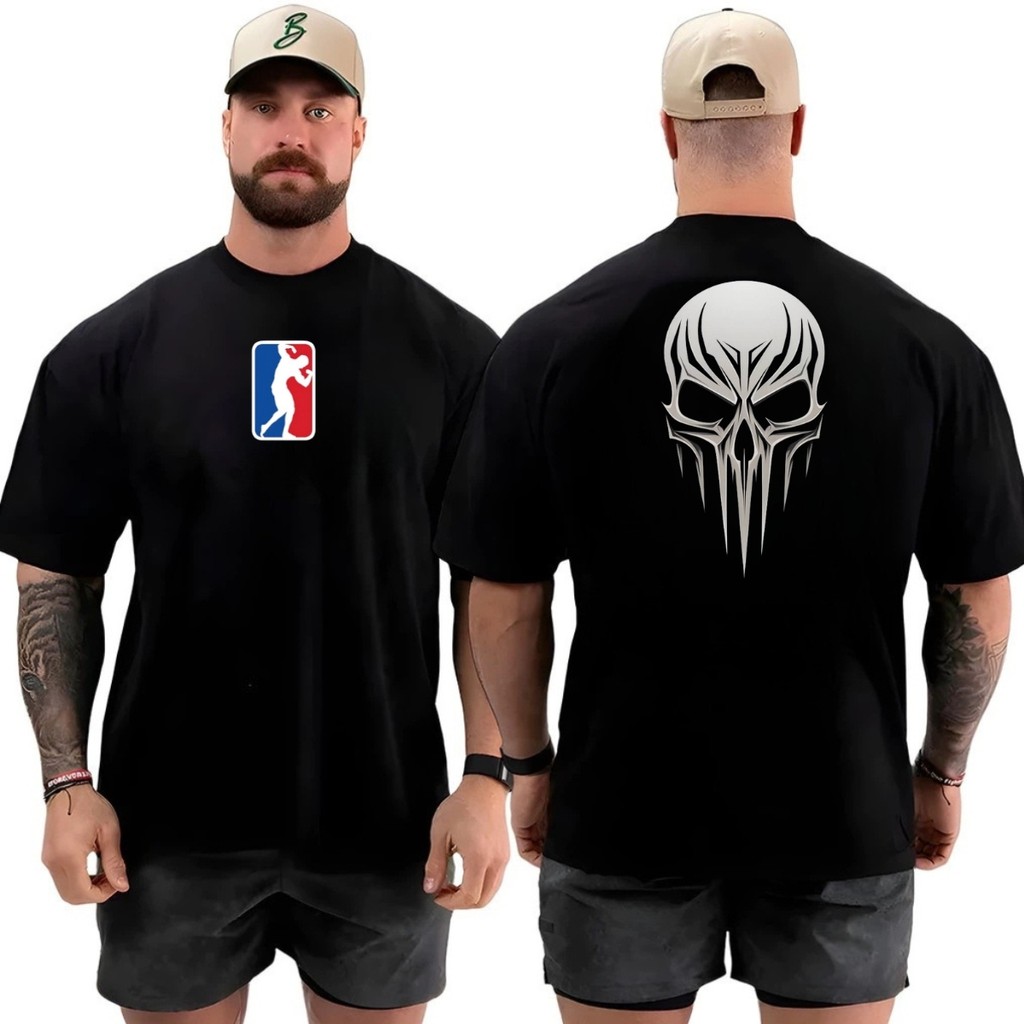 Camiseta Camisa Oversized Top para Academia Musculação Caveira Streetwear 100% Algodão