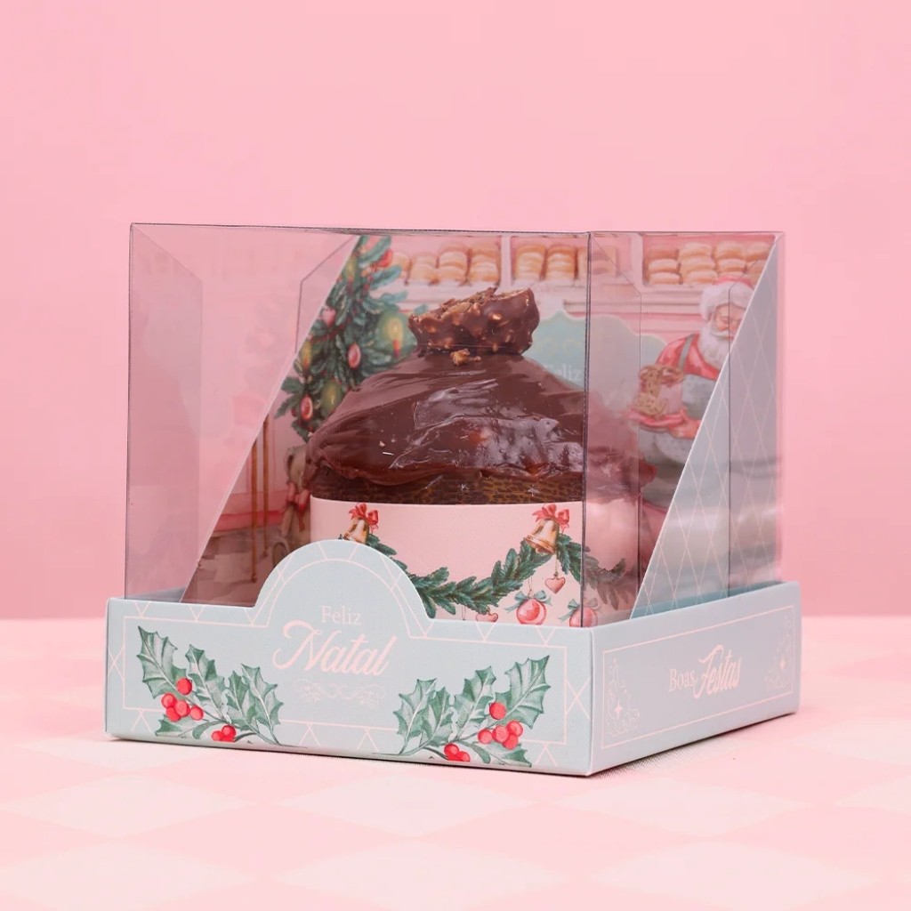 20 CAIXA PARA MINI PANETONE COM TAMPA DE ACETATO DOCE NATAL 5104 ( JANGO NATAL 2025 )