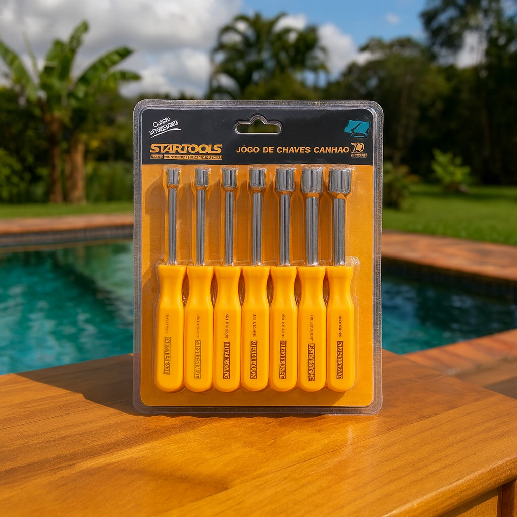 Jogo de Chave Canhão 7 Unidades Profissional Aço Cromo Vanádio Cabo Resistente Startools