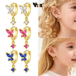 Vnox Brincos Com Pingente De Borboleta Cúbica De Zircônia Brilhante Dourada Para Bebês Meninas Banhados A Ouro Presente