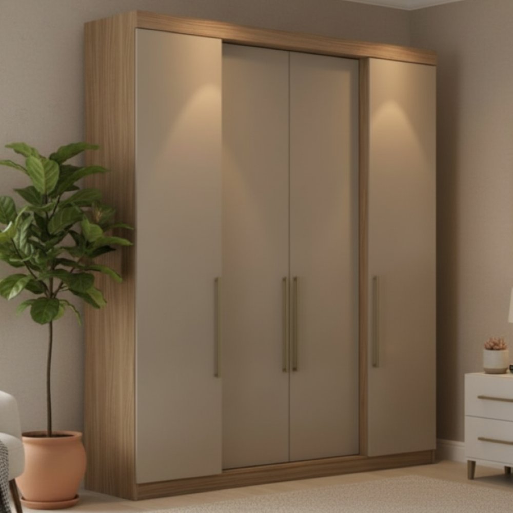 Guarda Roupa Casal 4 Portas Berlim Nogueira/Fendi em Oferta na Shopee