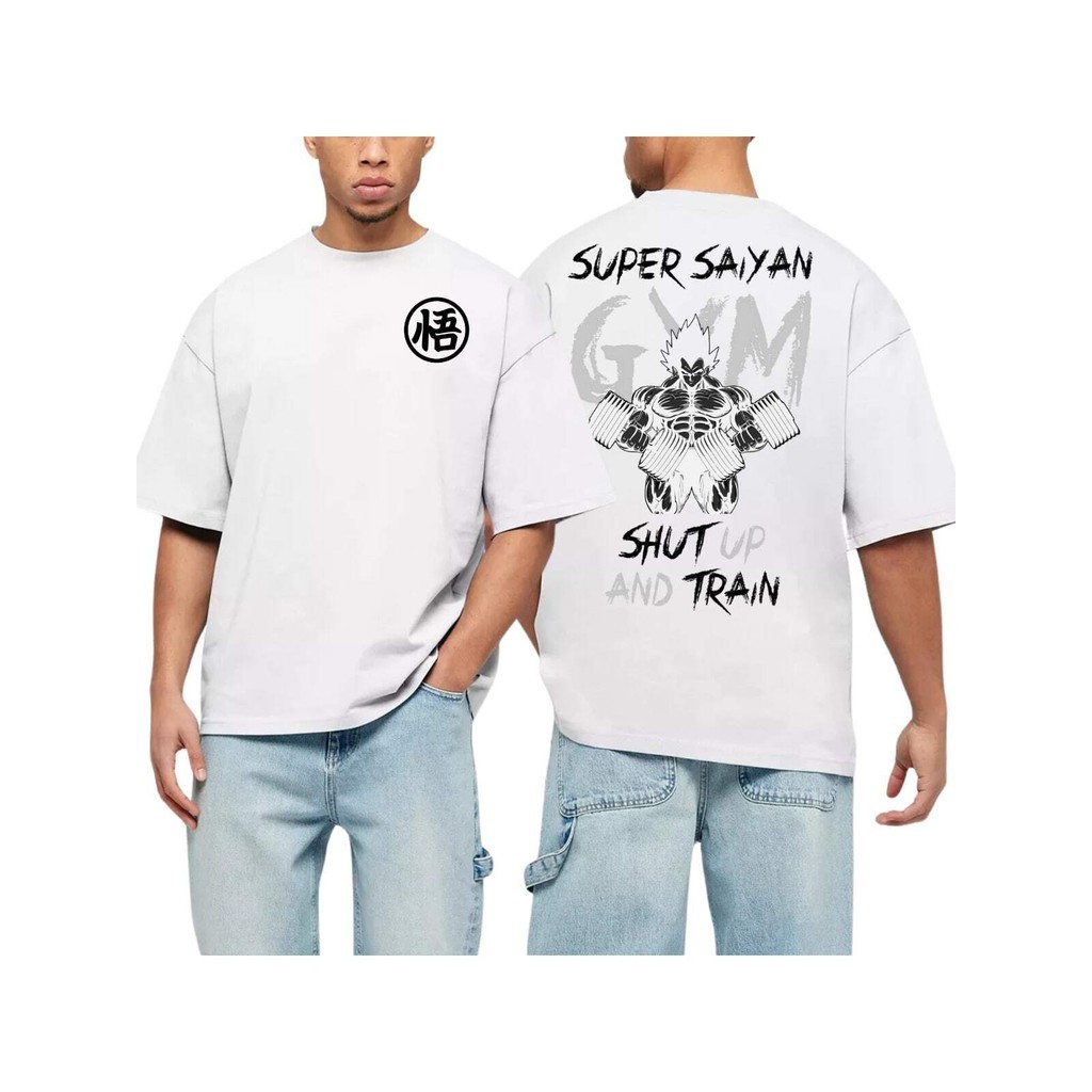 Camiseta Oversized estampada Branca Academia Confortável Algodão Modelo: "Vegeta Academia Gym"