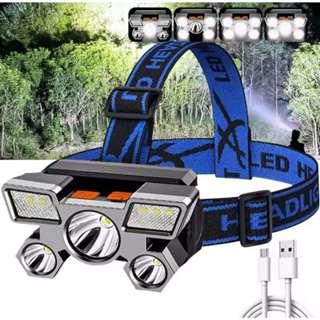 Lanterna de Cabeça Holofote 5 LED Super Brilhante USB À Prova D'água Recarregável - Touro Shop em Oferta na Shopee