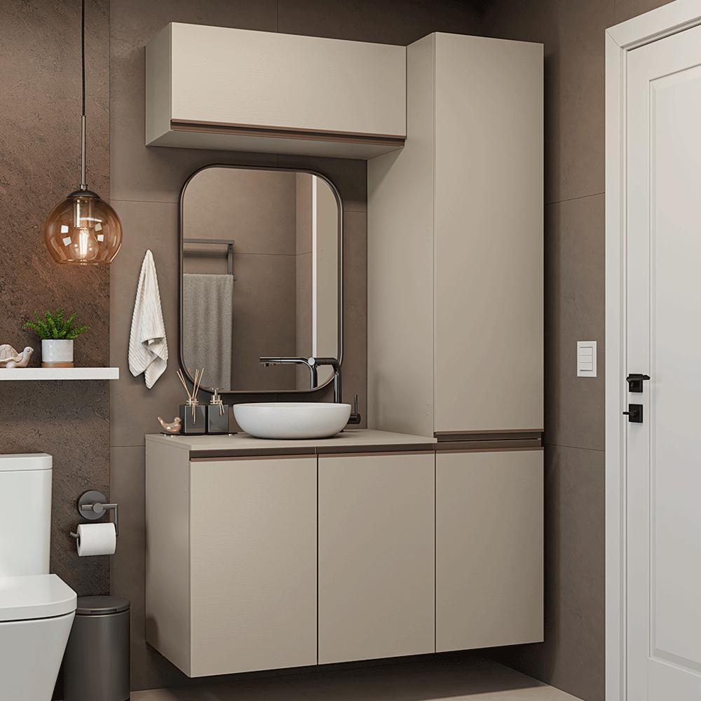 Conjunto Gabinete Suspenso para Banheiro 120cm 5 Portas Crema Nice Madesa 02 em Oferta na Shopee