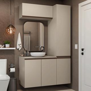 Conjunto Gabinete Suspenso para Banheiro 120cm 5 Portas Crema Nice Madesa 02 em Oferta na Shopee