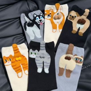 Criativo Divertido Dos Desenhos Animados Bonito Cão Bolas Meias De Algodão Kawaii Lolita Animal Meio Tubo em Oferta na Shopee