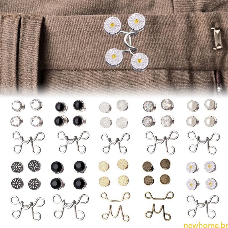 Jeans Botão Pinos Metal Fivelas Cintura Calças Ajustáveis Aperto Costura Necessária em Oferta na Shopee