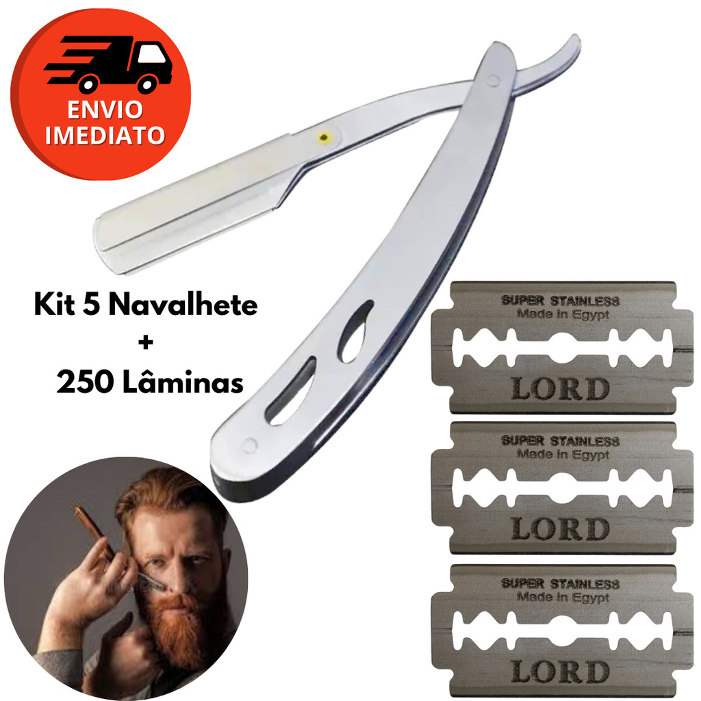 Kit Navalha Profissional Barbeador Metal Clássico Manual Retrô E Lâmina Descartável Jogo Barbearia