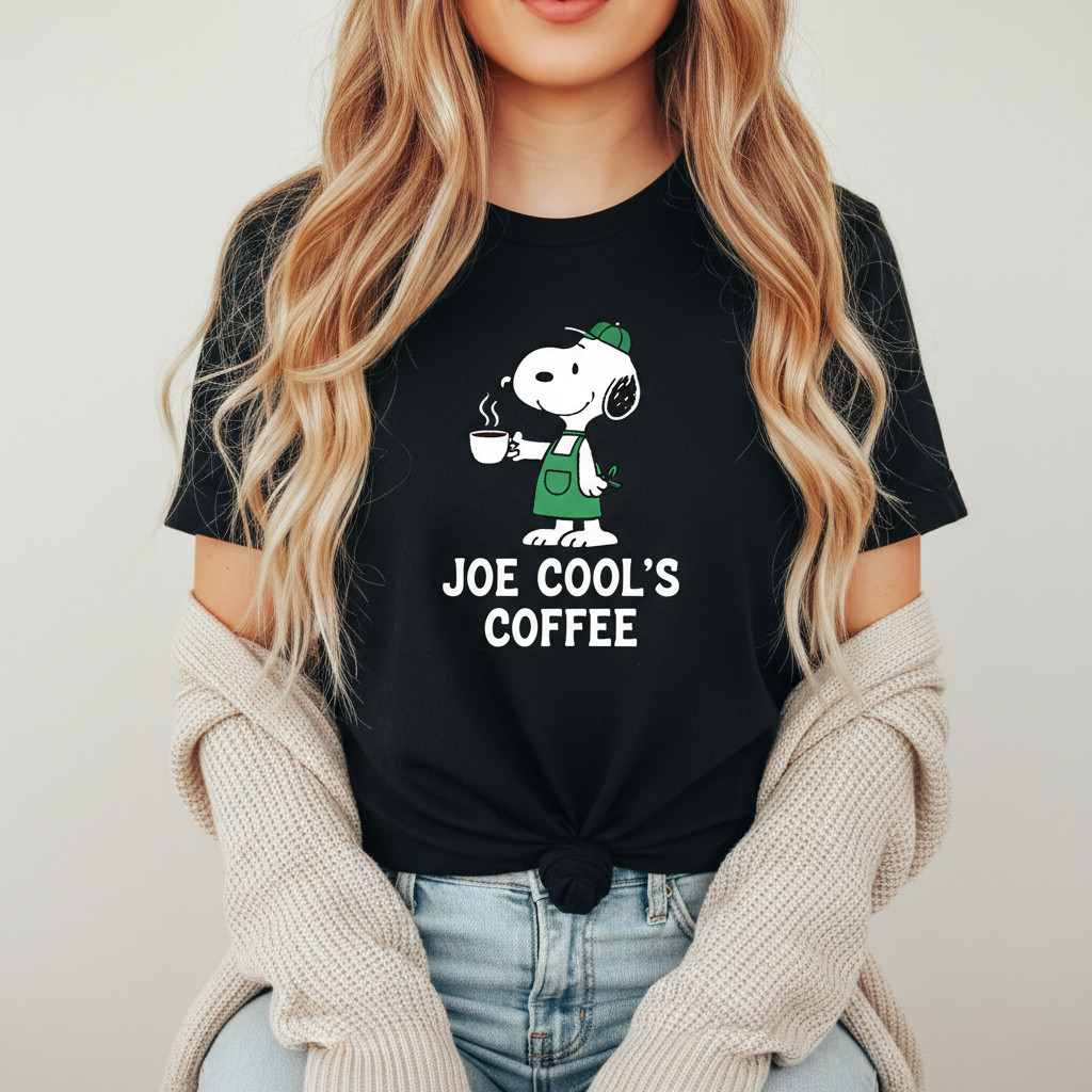 BR.Moonlight Camiseta Snoopy Barista Café Xícara Expresso Estampada Confortável Fofa Charmosa Moda Casual