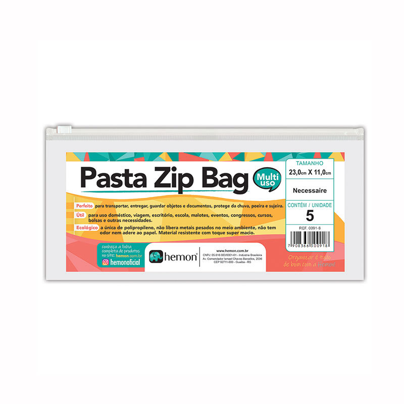 Pasta Zip Bag versátil Cristal 0091-8 23x11cm 5 und Chies em Oferta na Shopee