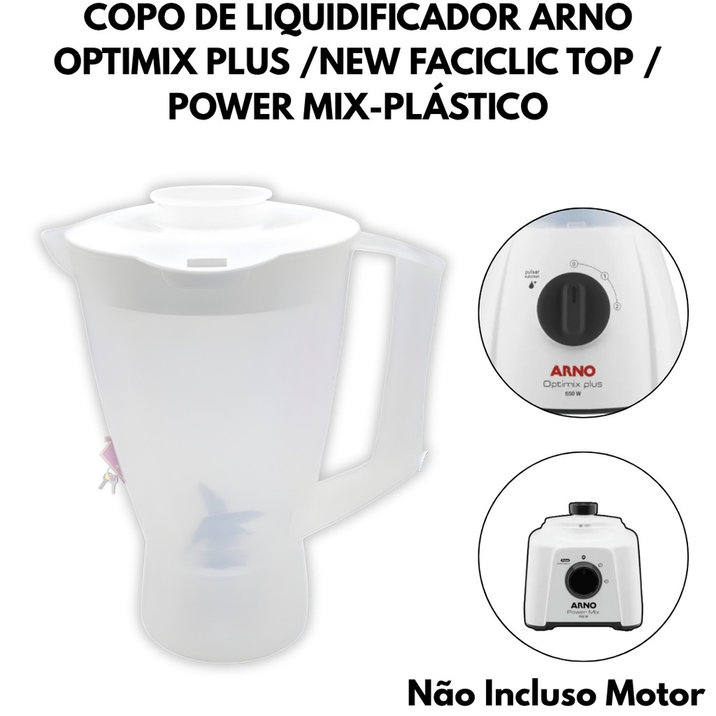 Copo de Liquidificador Arno Optimix Plus/NEW FACICLIC TOP Translucido - Tampa Branca