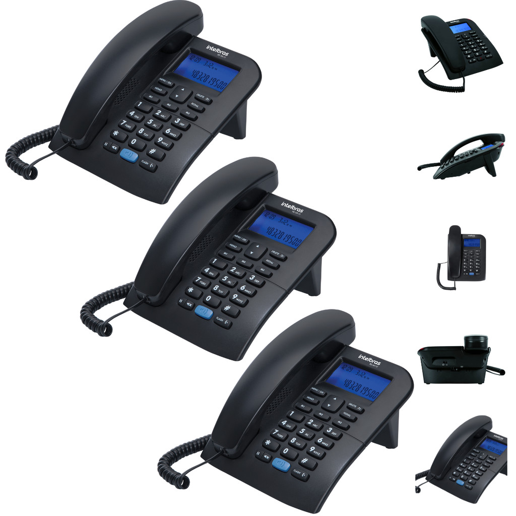 3 Telefones Fixos com Bina Viva Voz e Discagem Rápida resistentes ideais para empresa e casa