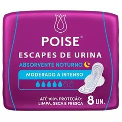 Absorvente Poise Noturno para Escape de Urina Moderado a Intenso 8 Unidades