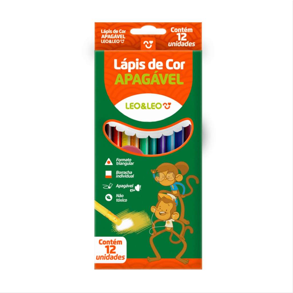 Lápis 12 Cores Apagável Triangular Und Leo&Leo Leonora - 72101