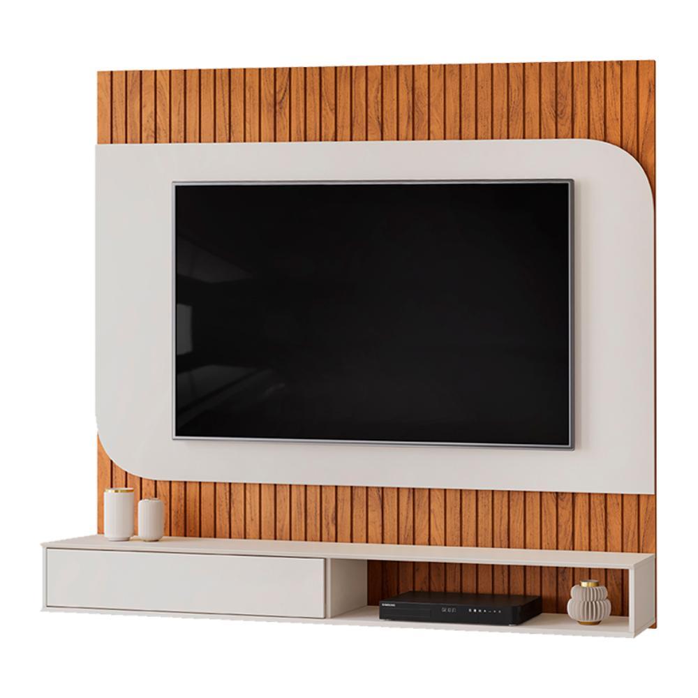 Painel Para TV Até 65 Polegadas Detalhe Frisado Com Nichos Catar Madeirado/Off White em Oferta na Shopee