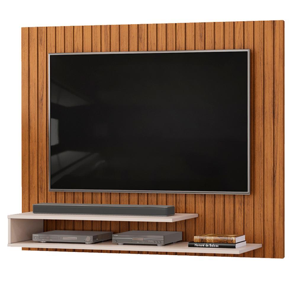 Painel Para TV Até 55 Polegadas Detalhe Frisado Com Prateleiras Hope Madeirado/Off White em Oferta na Shopee