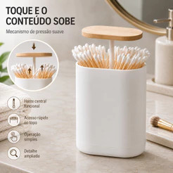 Organizador Algodão E Cotonetes com Tampa de Bambu Resistente Simples Útil Organizador De Espaço para Banheiro Prático