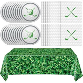 Pratos, Guardanapos e Toalha de Mesa para Festa de Golfe - 41 Peças de Suprimentos para Festa de Golfe, Conjunto de Uten