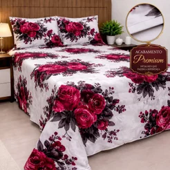 Lençol de Cama Casal Queen Premium Kit Colcha Floral Super Macia Cobre Leito Casal Queen com 2 Fronhas Toque Aveludado