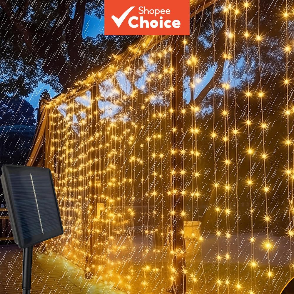 Luz de Cortina Solar LED para Exterior com Cordão de Fadas e Lâmpadas de Fio de Cobre para Decoração de Jardim, Pátio,