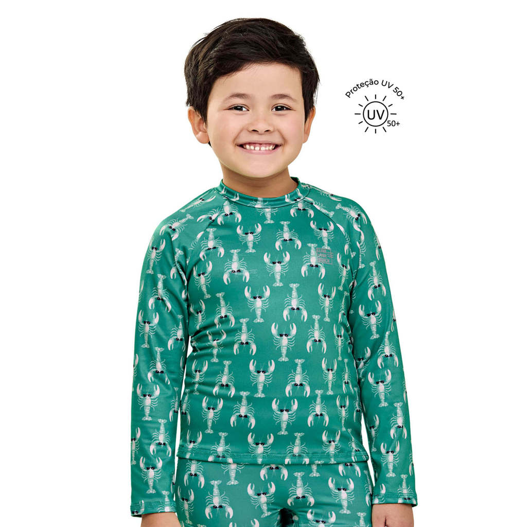 Camiseta Infantil Menino Lagosta Com Proteção Solar Elian Verde