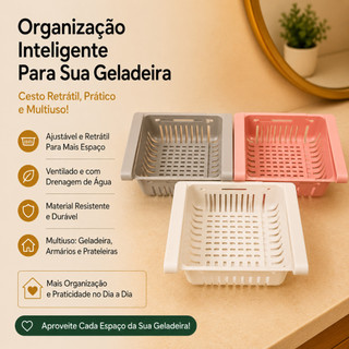 Kit 2 Peças Organizador de Geladeira Retrátil Multiuso Ajustável Cesta Deslizante Prateleira Premium