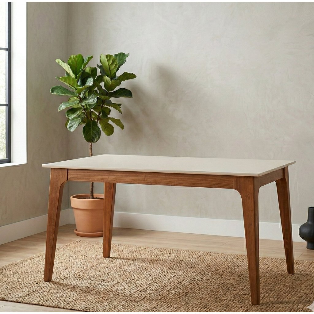 Mesa de Jantar 4 Lugares 138,5x93,4cm Club Branco Pérola/Garapa
