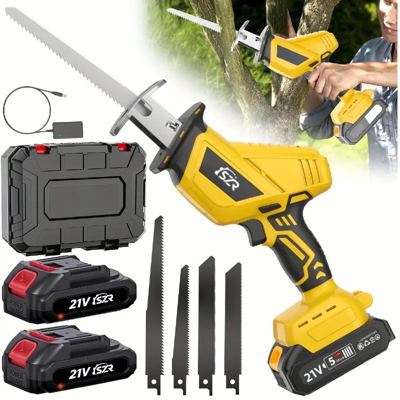 Serra Sabre Elétrica Sem Fio Profissional 21v 3500 Rpm Motosserra Duas Baterias pode cortar osso madeira lata