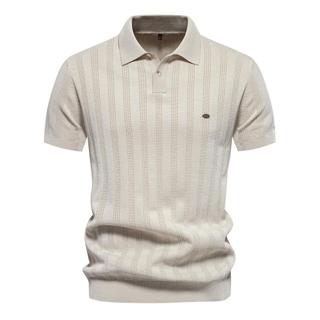 Camisa Polo masculina verão novo estilo camisola de seda gelo masculina de manga curta camiseta de meia-idade idosos pai