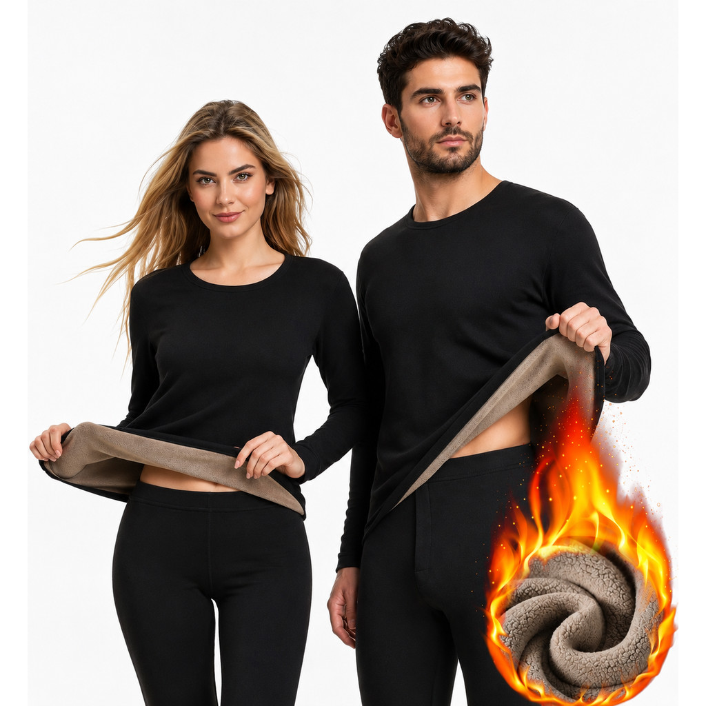 Conjunto Segunda Pele Térmica Flanelado Frio Intenso Preto Proteção Uv+50 Masculino Feminino Unissex