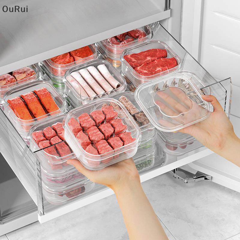 [B & C] Caixa De Armazenamento De Geladeira Organizador Carne Frutas Vegetais Recipiente De Alimentos Fresca Selada Com 