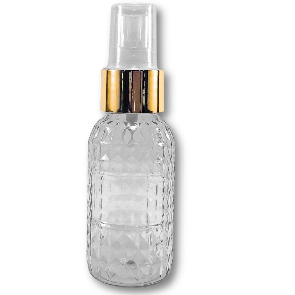 FRASCO 50mL PET CRISTAL, LUXO,  ALTO RELEVO+ SPRAY DOURADA - 1 UNI