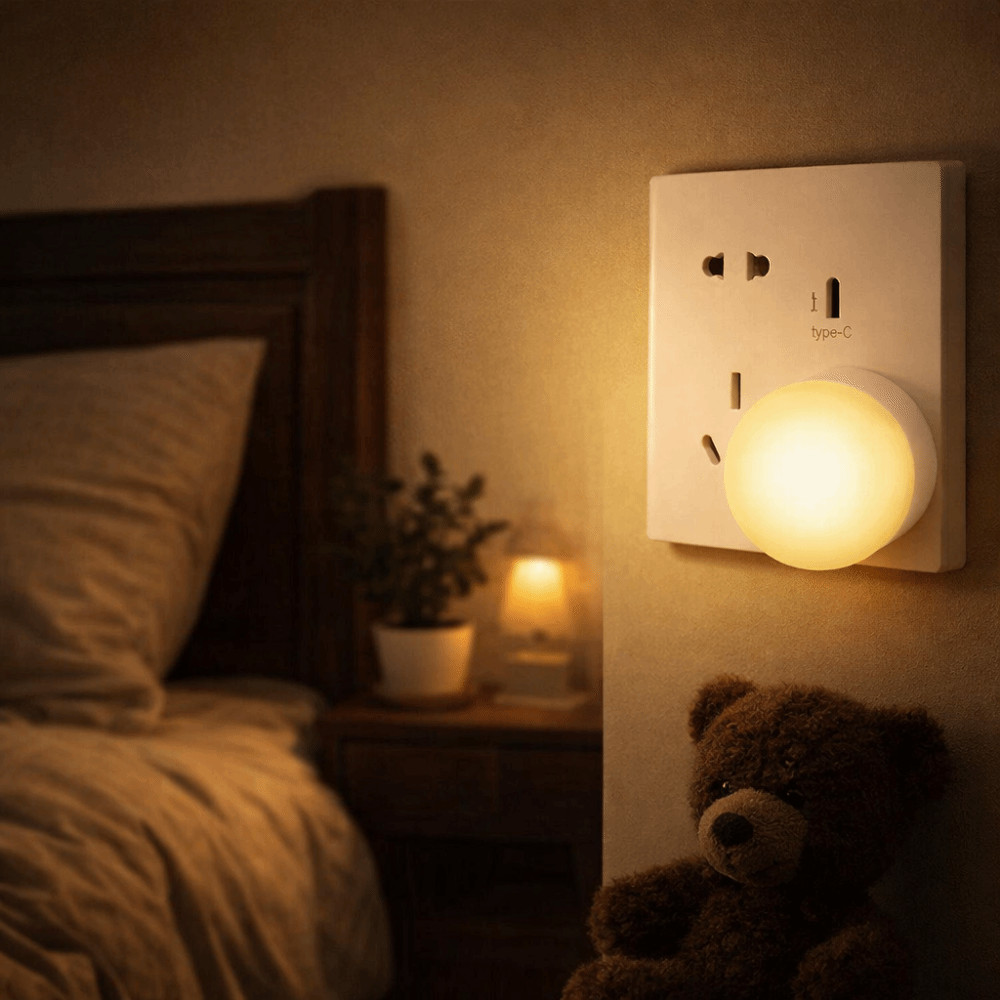   Mini Luz Noturna USB , Tecnologia LED Branca Quente , Lâmpada De Plugue Alimentada Por