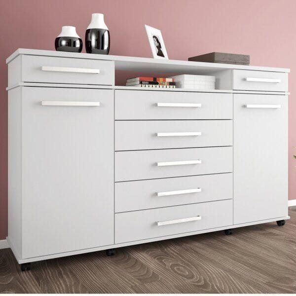 Cômoda 7 Gavetas 2 Portas com Rodízios London Yescasa Branco Branco