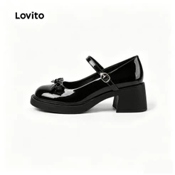 Lovito Sapatos Mary Jane Casuais Estilo Coreano Com Laço Clássicos E Versáteis Com Sola Amortecida a Ar Na Cor Preta Para Mulheres LFA112028