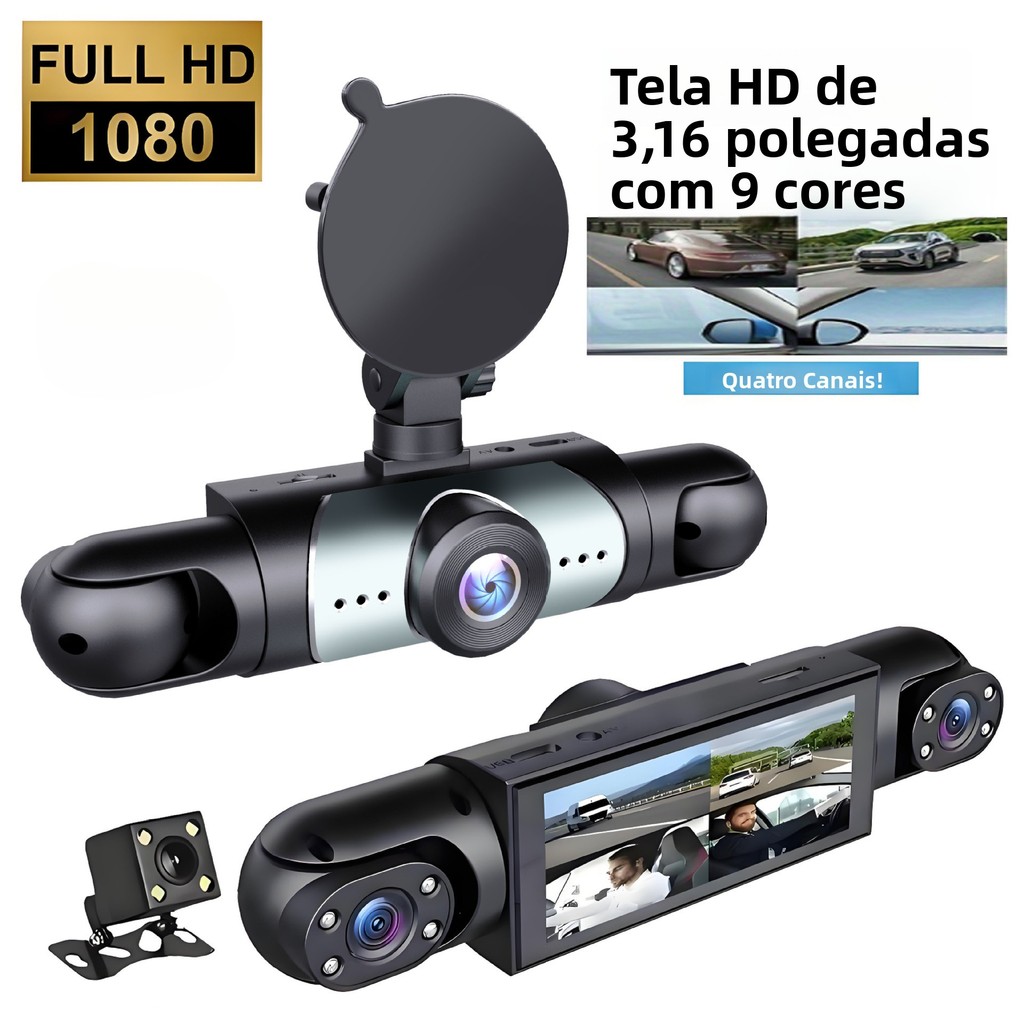 Gravador de condução panorâmico de quatro canais HD 1080P frontal esquerda direita traseira de quatro lentes com gravado
