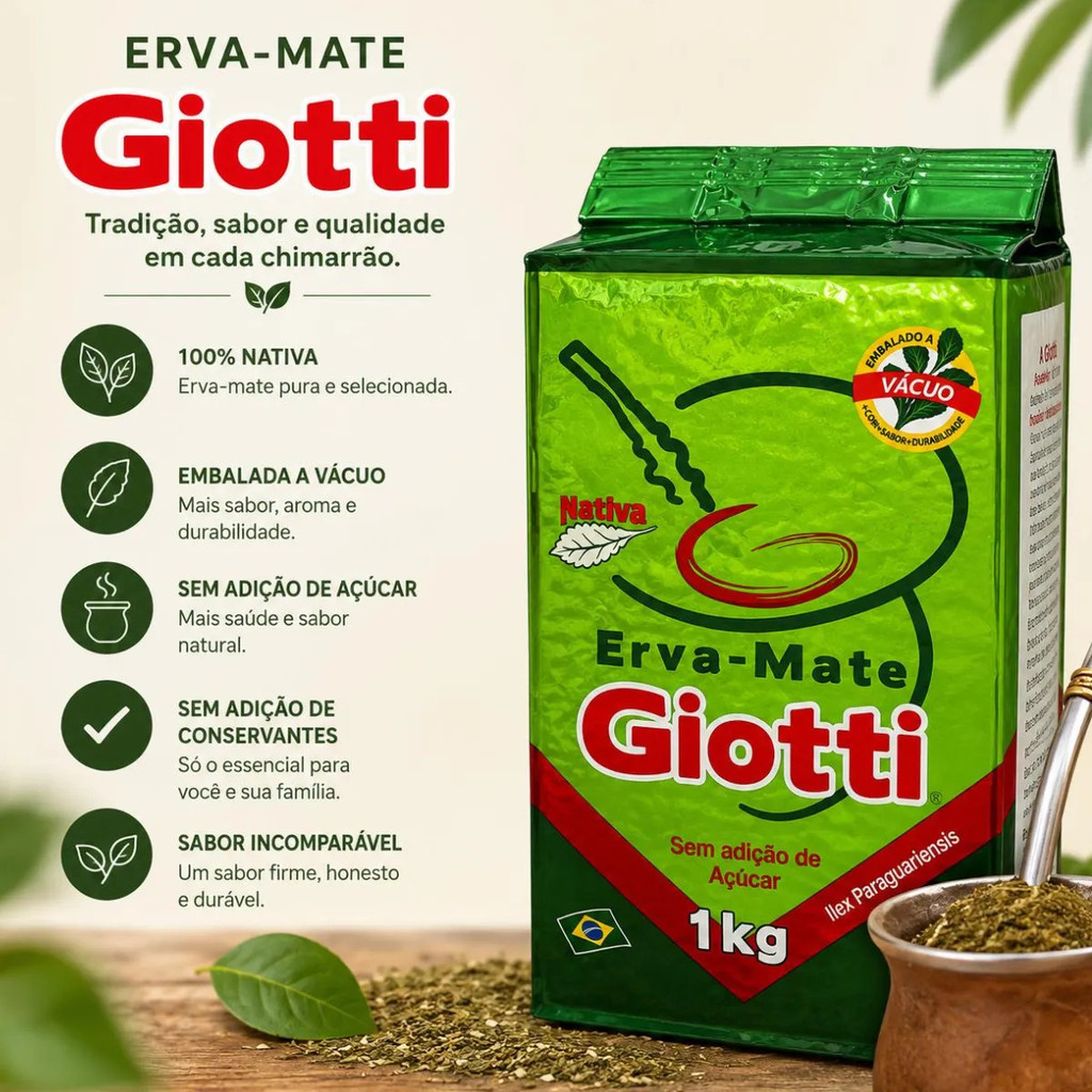 Kit 2 Pacotes Erva-Mate Giotti A Vácuo 2Kg Chimarrão Sem Açucar Tradicional — imagem 2 de 2